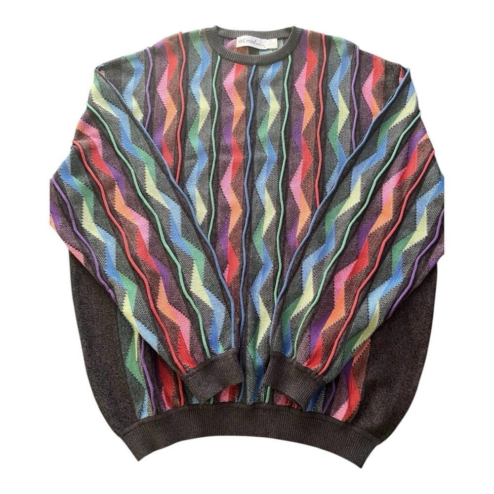 St. Croix Knits Sweater Mens XXL Multi Color 3D Textured Coogi Style Made in USA